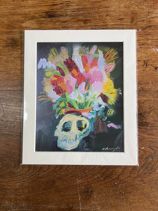 ‘Skull & Flowers’ Limited Edition Print Mounted white