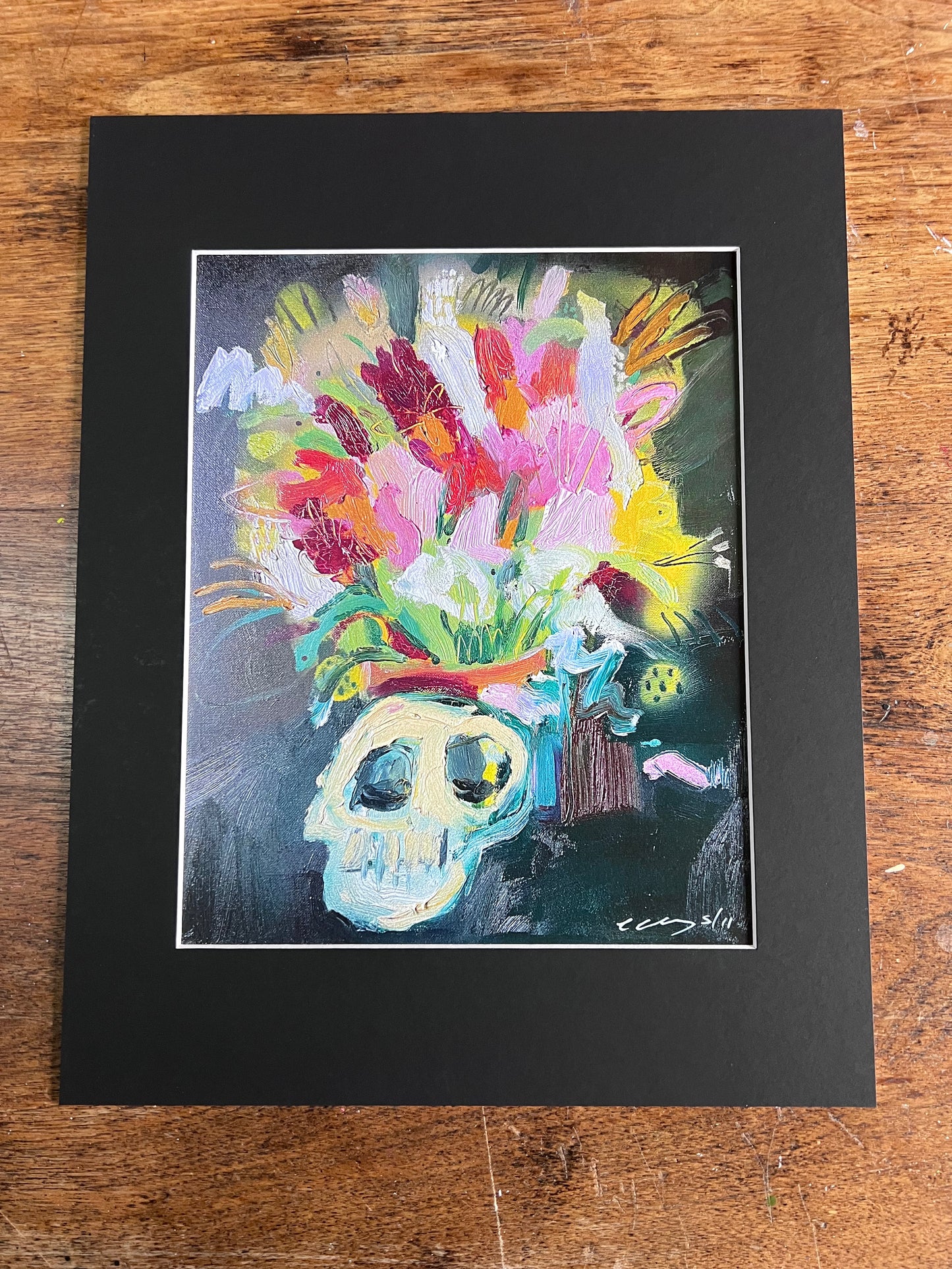 ‘Skull & Flowers’ Limited Edition Print Mounted (smaller black mount)